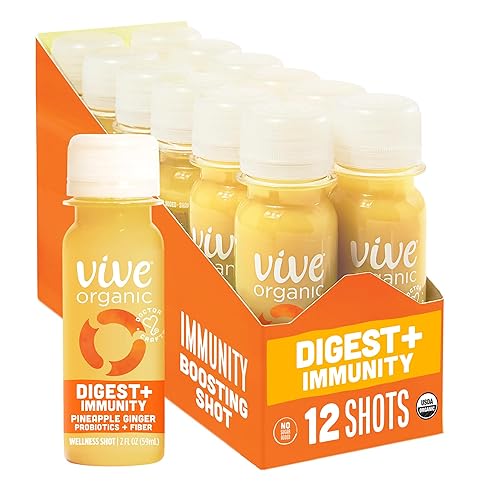 Vive Organic Digest + Immunity Dual-Boost Shot, Aloe Vera prensado en frío, sidra de manzana, probióticos, 0.07 oz de fibra, sin gluten, vegano, 2