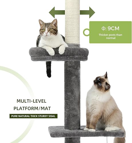 Miniatura 5 de PETEPELA Árbol para gatos de piso a techo, torre para gatos de 5 niveles de altura (95-107 pulgadas), ajustable, árbol alto para escalar gatos con