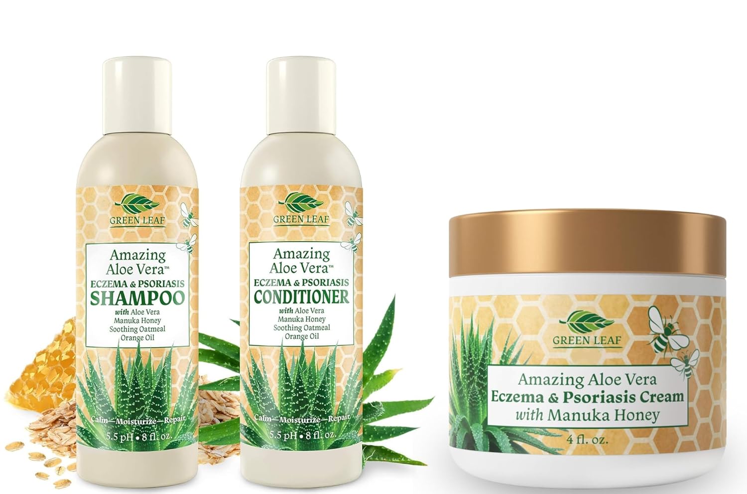 Eczema & Psoriasis Shampoo & Conditioner Set with Manuka Honey Eczema Cream - Dry Scalp Treatment - Anti-Dandruff, Anti-Seborrheic Dermatitis - Itchy, Dry Skin Rash Healing Ointment - Skin Soothing