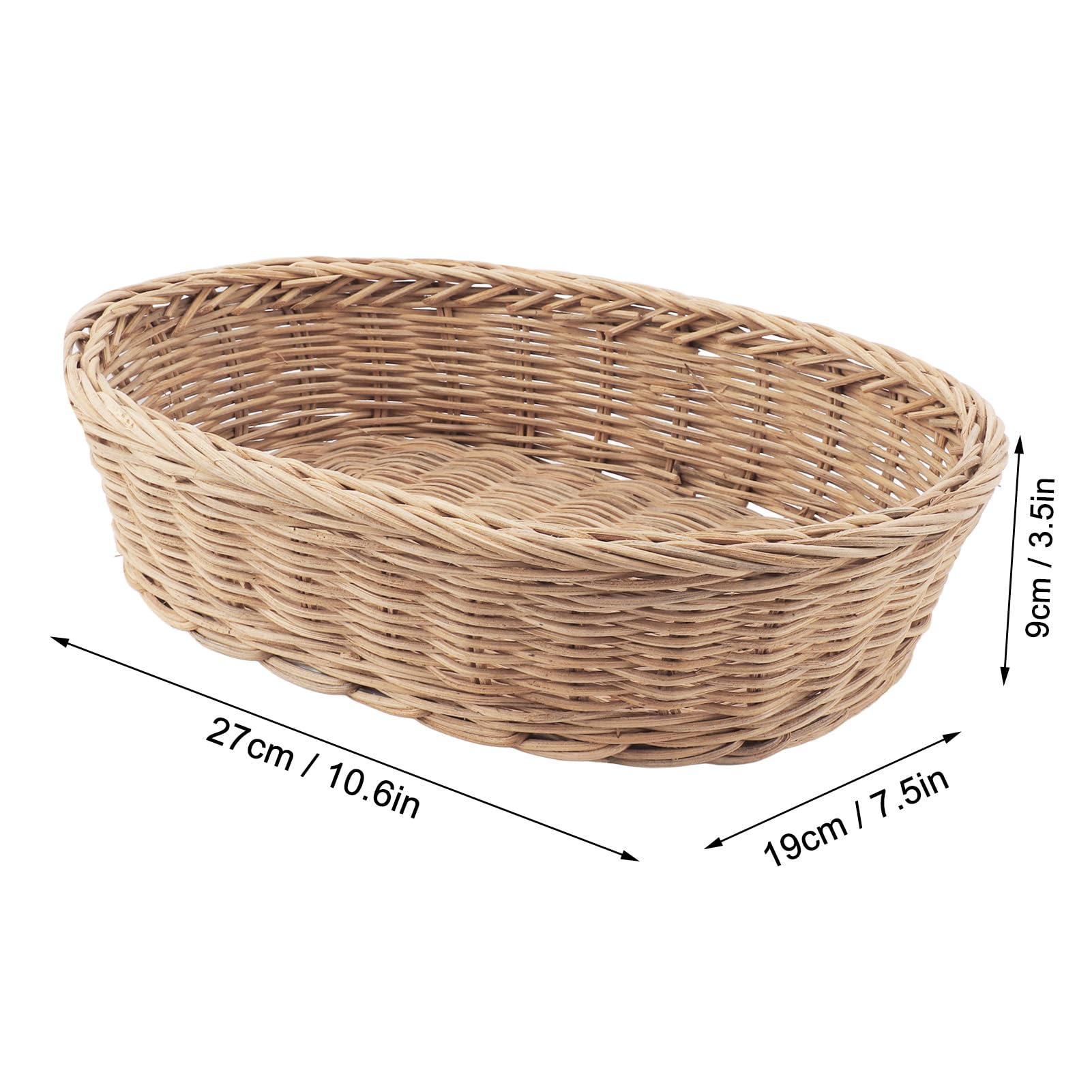 Miskall Bread Basket Storage Basket, Woven Oval 27cm Width Handmade Multifunctional High Load Capacity Rattan Fruit Baskets for Home Kitchen Restaurant