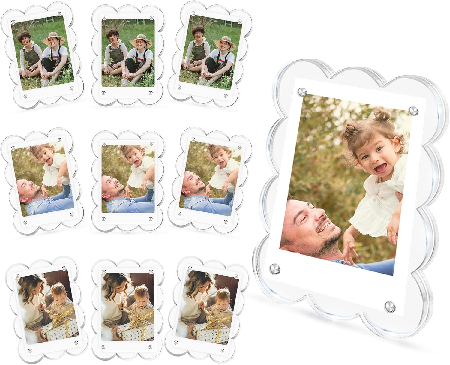 10 Pack 3x4 Acrylic Polaroid Magnets Picture Frame for Refrigerator, Scalloped Clear Frames for Instax Photo, Wallet Size Mini Frame for Fridge (Muliti-Color)