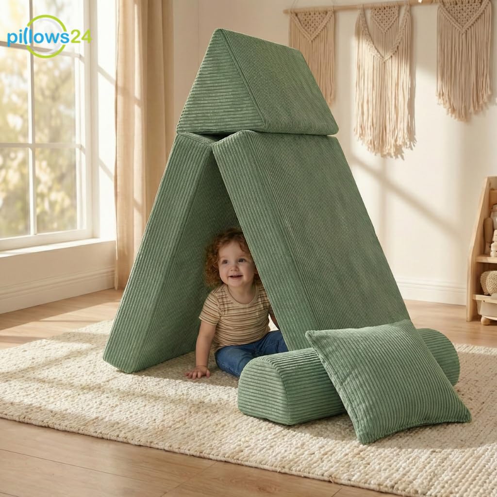 Spielsofa für Kinder & Kindersessel aus Cordstoff | Weiches Kindersofa | Bequeme Kinder Couch mit abnehmbaren, waschbaren Bezügen | Ergonomisches Spielsofa für Spielzimmer, Hellblau
