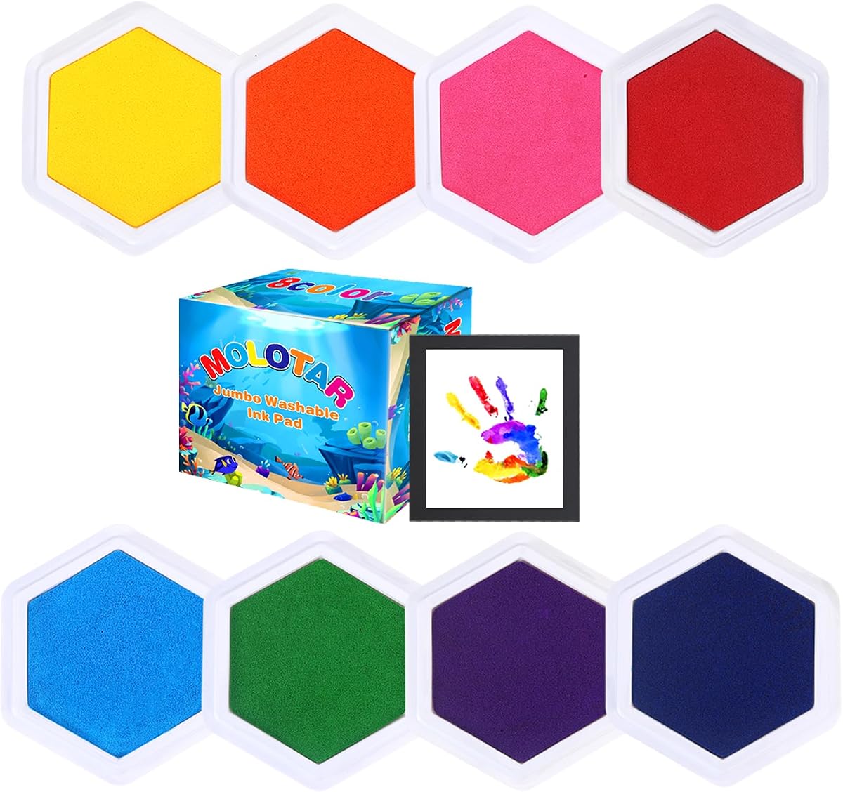 MoloTAR Craft Large Ink Pad Stamps Partner DIY Color,8 Colors Hexagon Rainbow Finger Ink pad