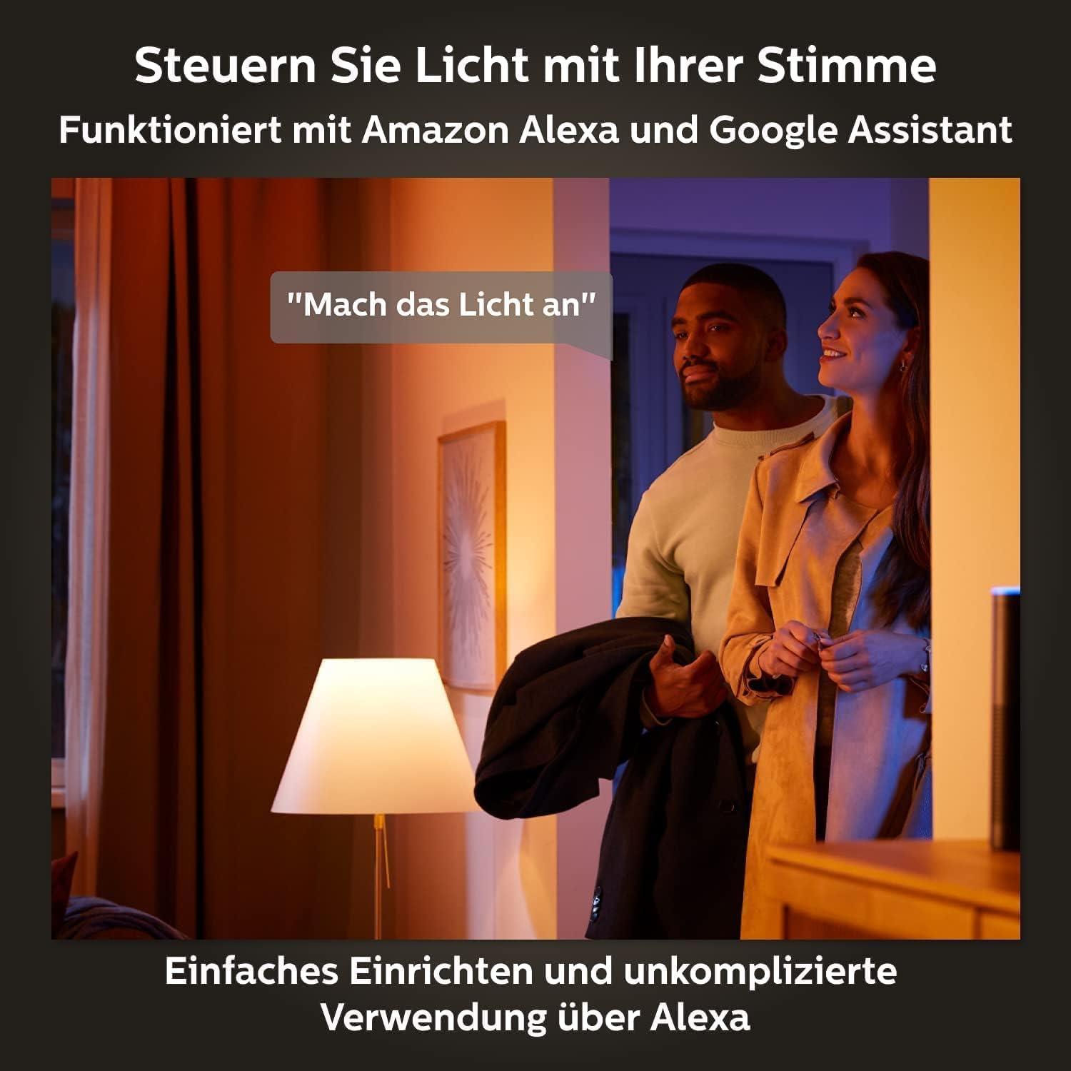 Philips Hue White & Color Ambiance Starter Set mit E27 Lampen 2-er Pack (1100), Smart Button + Hue Bridge, 16 Mio. Farben per Sprache und App steuerbar