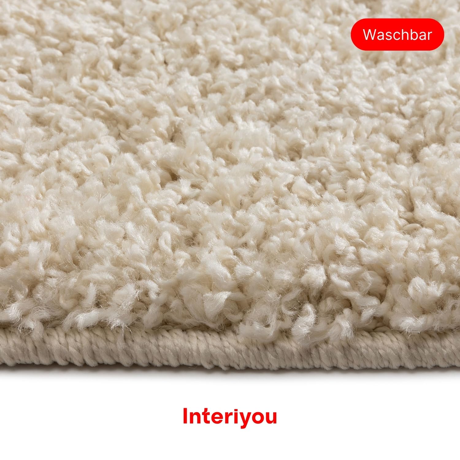 Interiyou Hochflor Teppich Sofia - 160x160 cm Creme - flauschig und einfarbig - waschbar und rutschfest - weicher Langflor