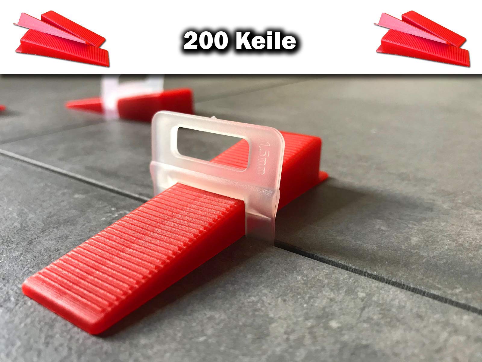 500 Zuglaschen 200 Keile + 1 Zange 2,5mm - KACHEL GOTT® Fliesen Nivelliersystem Set - Fugenbreite wählbar 1mm bis 3mm - Zange Keile Zuglaschen für Fliesenstärke 3-12 mm(SET Semi-Pro 2,5mm)
