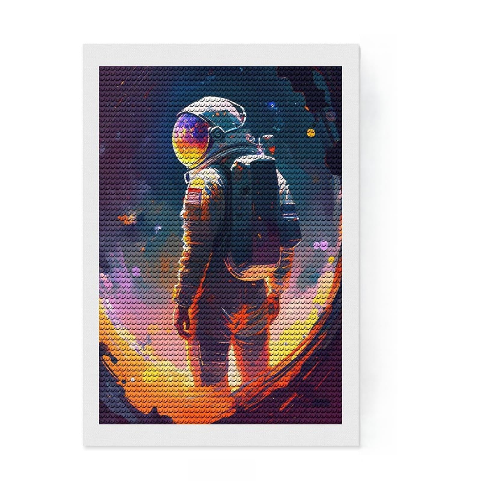 Junmoney Astronaut Diamond Painting Kit 8"x12", Decorate Your Room, Neat Printed Canvas, Adhesive Canvas, Bedroom Decor