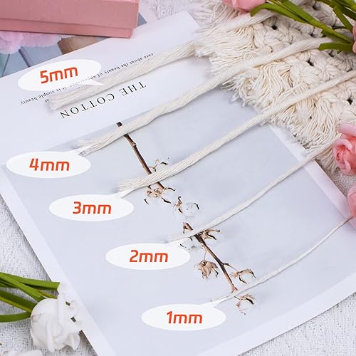 Miniatura 3 de Cuerda de macramé de una sola hebra de 0.197 in x 110 yardas, cuerda de macramé de algodón natural de 0.197 in, cuerda de algodón grueso para colgar