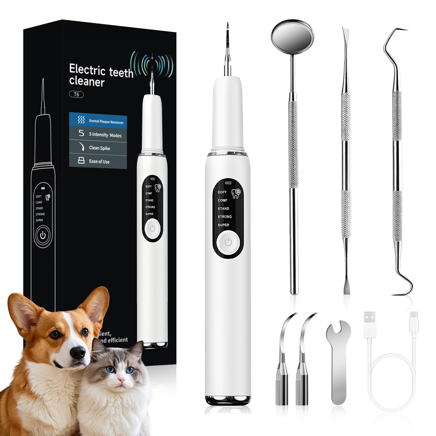 Jellytree Dog Plaque and Tartar Remover Dogs Teeth Cleaning Kit with Led Light 5 Modes Dog Tooth Plaque