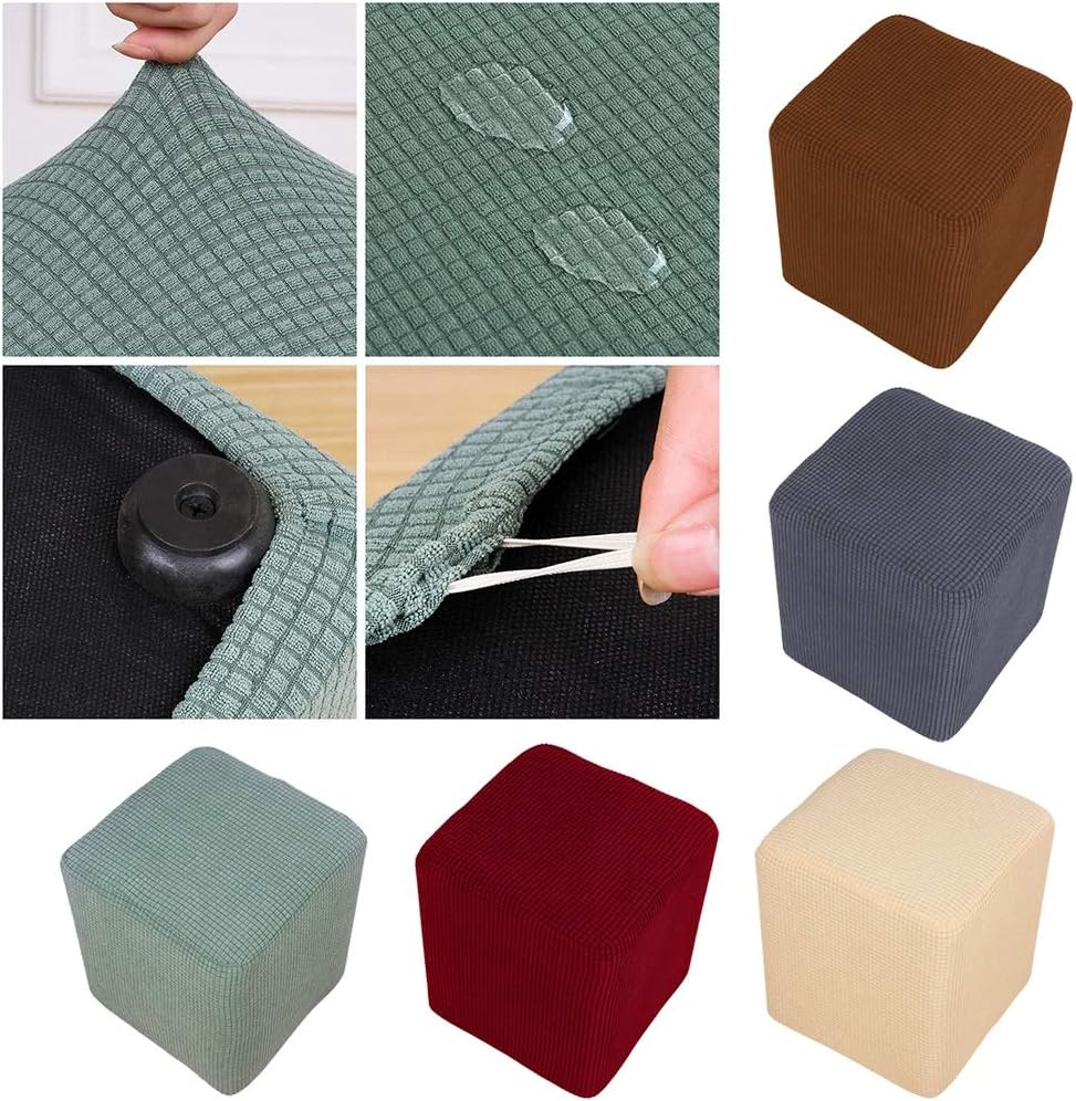 Stretch Ottoman Cover, Polyester Stool Cover Replacement, Soft and Stretchable Storage Chair Cover(Wine red)