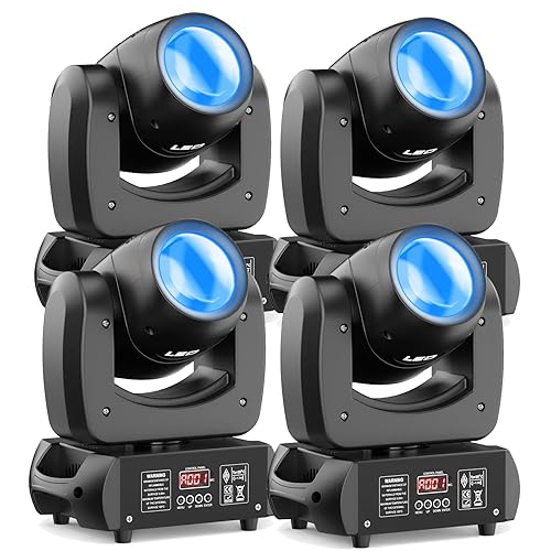 HOLDLAMP 120W LED Moving Head Light with Rotating 18-Facet Prism, Gobos and 8 Colors by DMX and Sound Activated Control (Moving Heads 4 Pack)