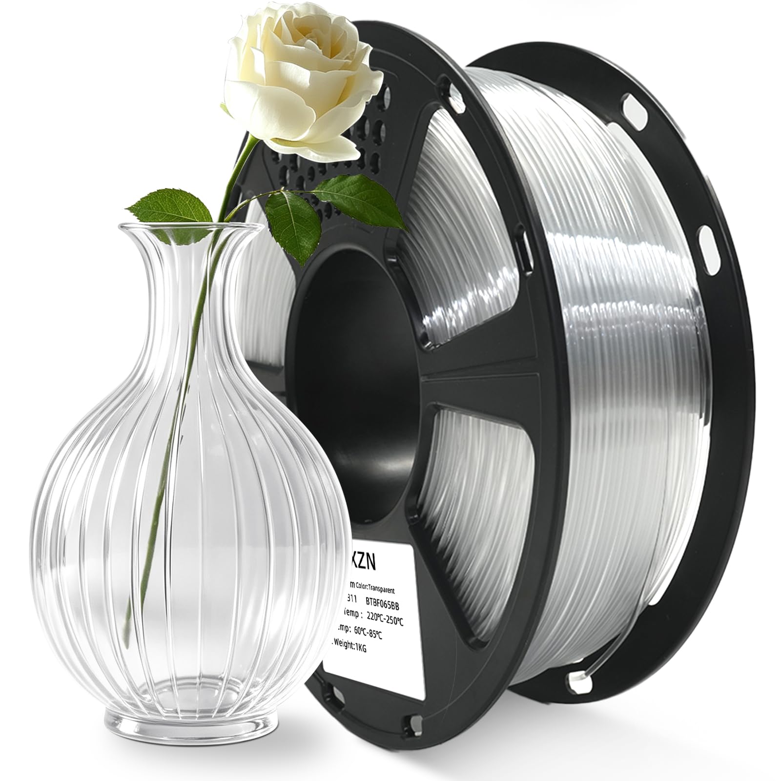 PETG Filament 1.75mm Clear 3D Printer Filament 1Kg(2.2lbs) 3D Printing Filament, Strong Toughness &amp; High Precision +/-0.02mm, No Tangle No Clog No Bubble, Fit for Most 3D Printers, PETG Clear