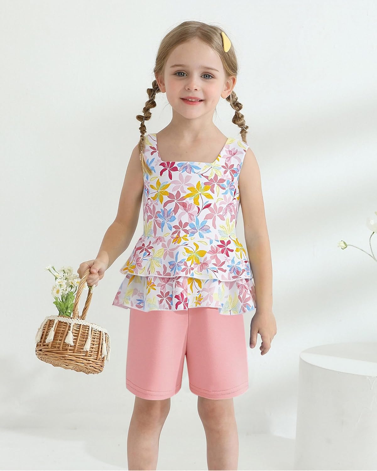 Toddler Girl Clothes Summer Outfits, Sleeveless Ruffle Hem Tank Top + Shorts 2Pcs Cute Baby Girls Clothing Set 1-5T - Image 3