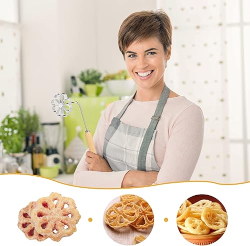Miniatura 8 de Cabilock Molde antiadherente para aperitivos fritos con asa, moldes de gofres de hierro rosetón de flores, impresión de pasteles, rosetas timbales,
