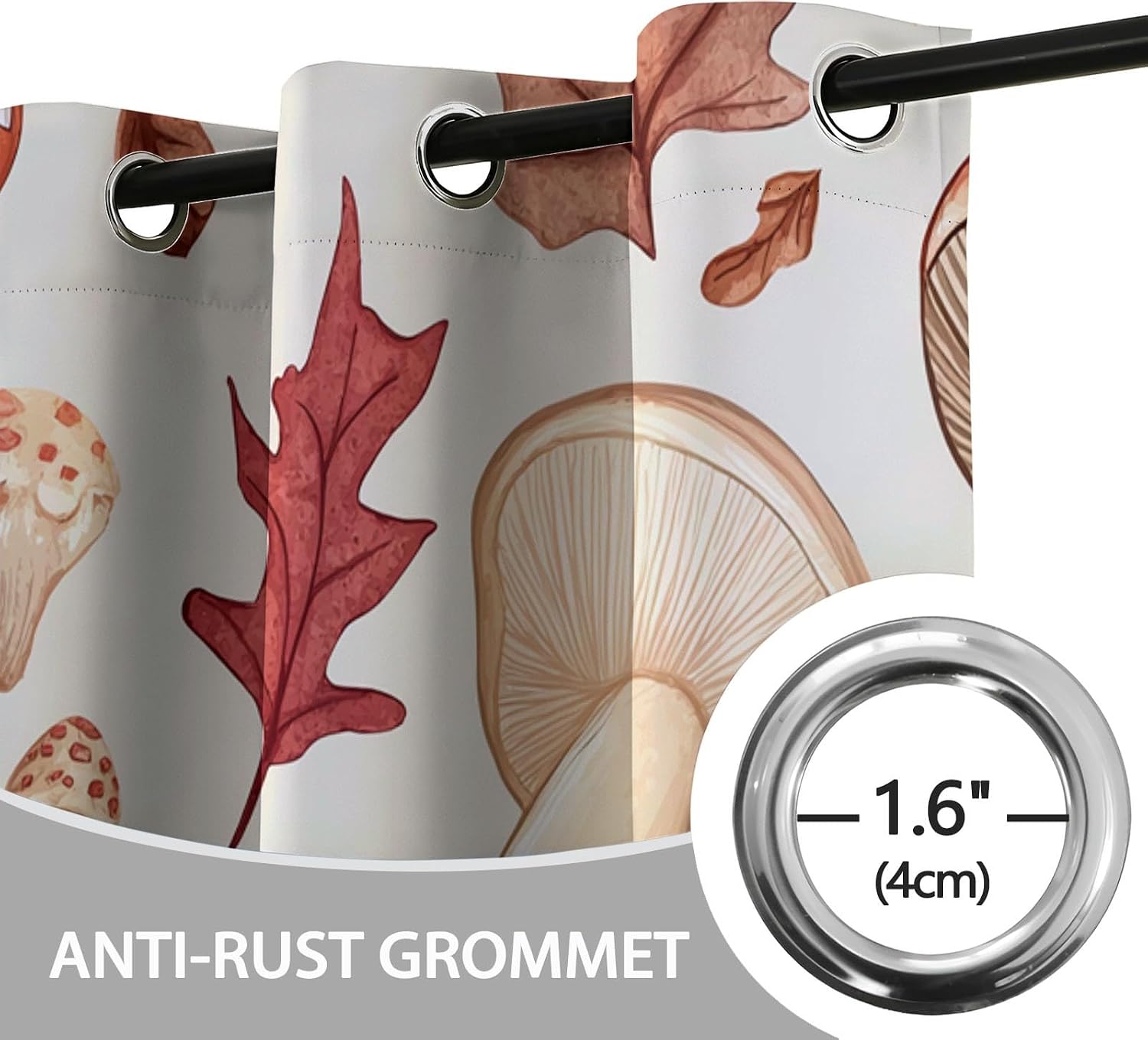 Blackout Curtains Bedroom Natural Watercolor Mushroom Pattern, Geo-Thermal Insulated Energy Efficiency Window Treatment Sets Privacy Grommet Drapes for Kids Room 52" W x 108" L (Pack of 2), Brown