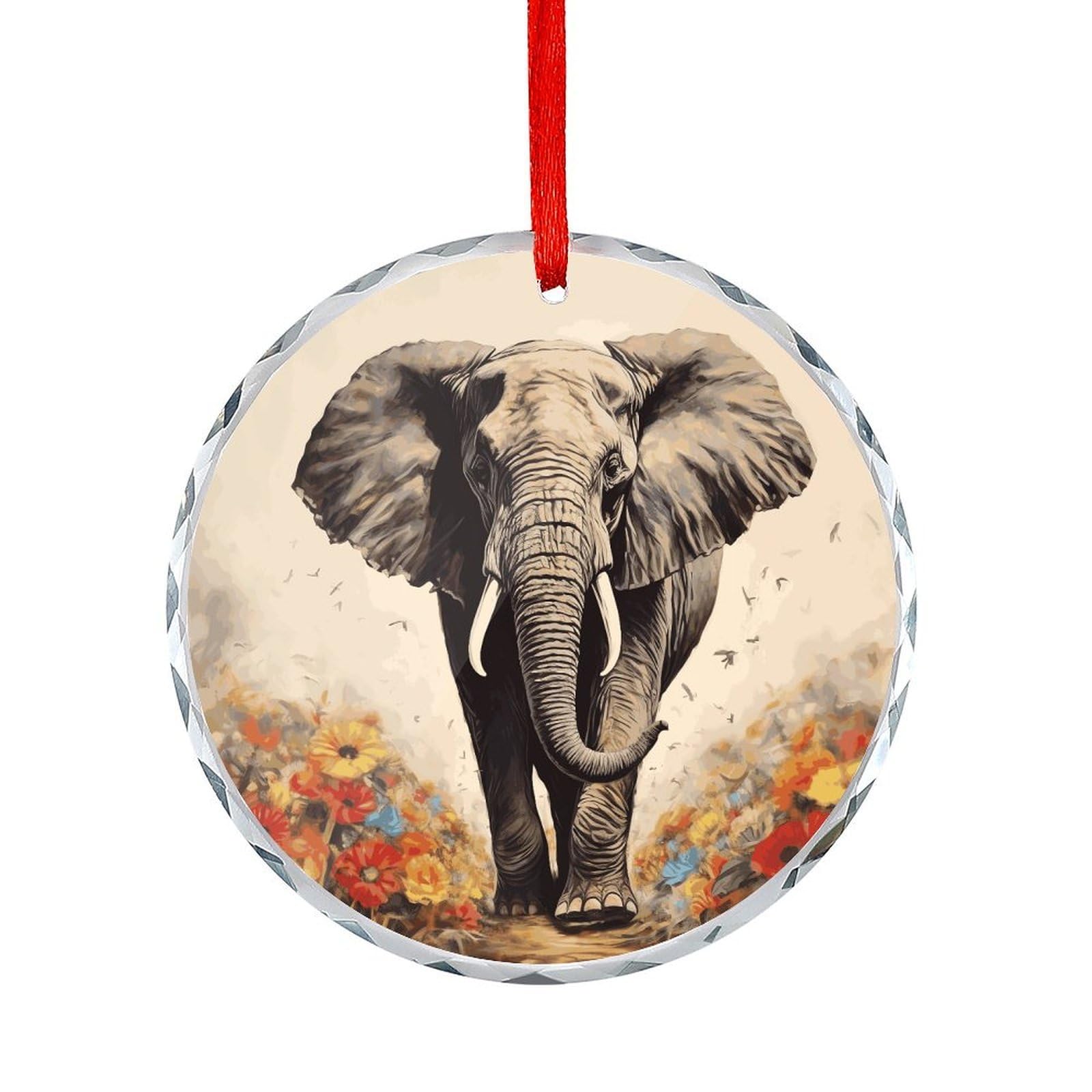 Fodpand Women's Style Elephant Painting Round Glass Ornament Keepsake Gift Exchange Ideas Car Decor,Christmas Ornaments For Tree Window Garden Ornaments