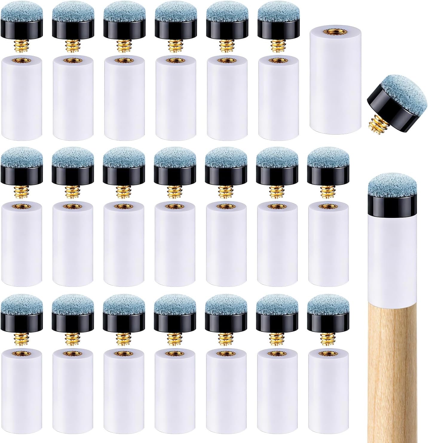 20 Sets Pool Cue Tips Replacement Kit, Screw On Pool Stick Tips Billiard Cues Tips Replacement with White Pool Cue Stick Ferrules, 12mm/13mm, 10 Sets Each