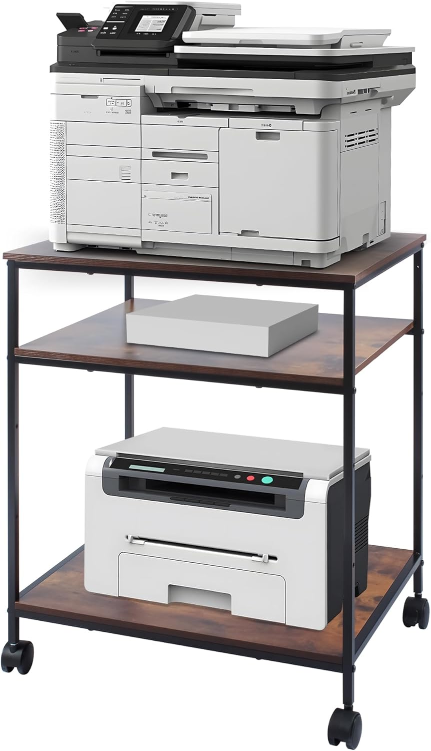 Sutex Large Printer Stand, 23.6" W x 18.9" D x 31.5" H Large Printer Table with Adjustable Storage Shelf, 3 Tier Rolling Printer Cart with Wheels for Home Office- Support 100 LBS Each Tier