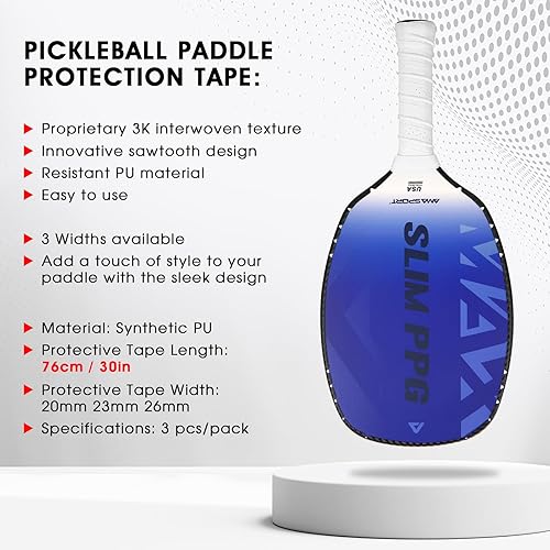 Miniatura 5 de AMA SPORT Cinta de protección de pala de pickleball - Textura entretejida de poliuretano 3K - Protector de borde de cabeza de remo - Cinta de