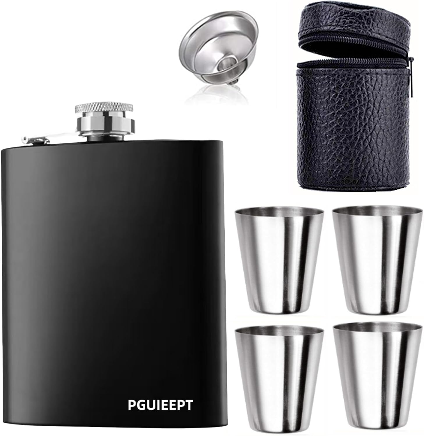 Hip Flask, 8oz Stainless Steel Black Matte Leak Proof Flask for Liquor for Men Women, Funnel and Mini Wine Glasses,for Outdoor Party Great Gift Idea Flask
