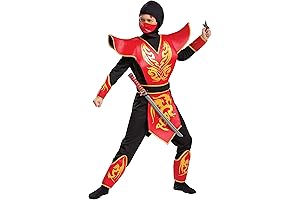 Kid's Ninja Halloween Costume, Samurai Warrior Outfit with Plastic Sword & Plastic Throwing Star Accessory