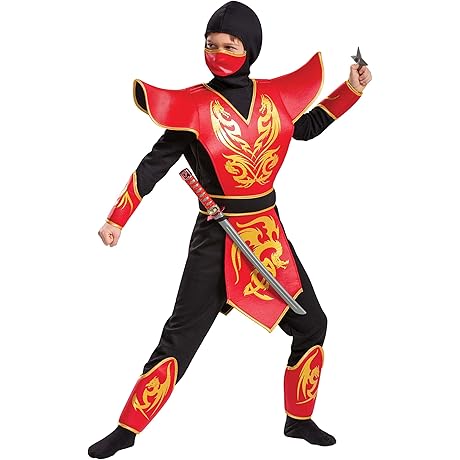 Kid's Ninja Halloween Costume, Samurai Warrior Outfit with Plastic Sword & Plastic Throwing Star Accessory