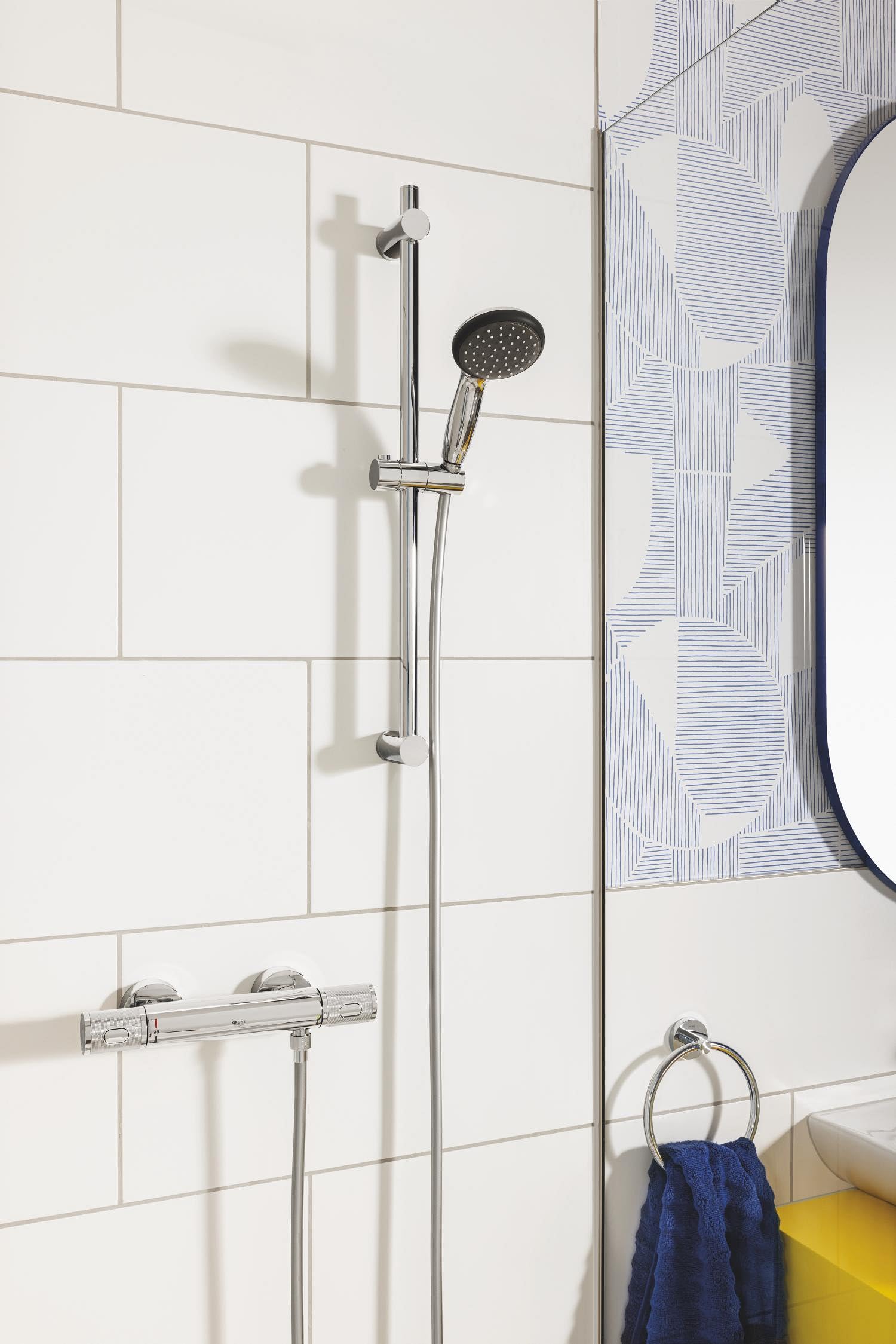 GROHE mitigeur robinet thermostatique douche Precision Feel, montage mural, indicateur de température, poignées moletées, filtres intégrés, rosaces incluses, chromé, 34790000 (Import Allemagne)