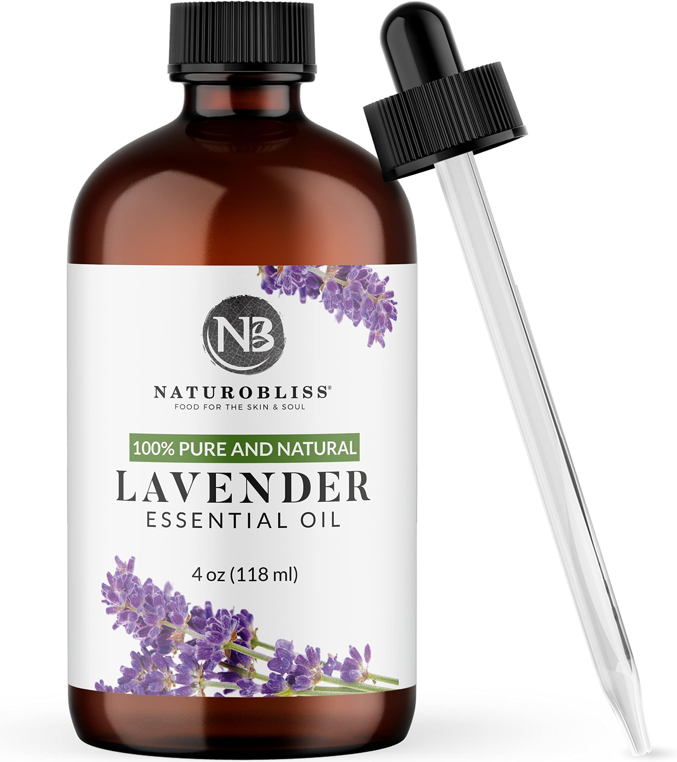 NaturoBliss Lavender Essential Oil, 100% Pure Therapeutic Grade, Premium Quality Lavender Oil, 4 fl. Oz - Perfect for Aromatherapy and Relaxation