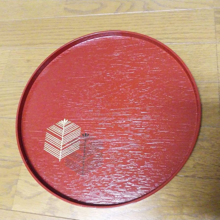 Amazon.co.jp: ［］象彦 糸目丸盆 亀甲松 10寸 お盆 朱色 京漆匠