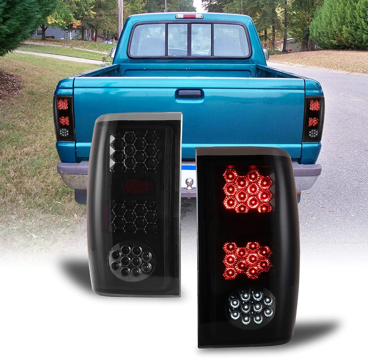 Nixon Offroad Tail Lights for Ford Ranger 2001 2002 2003 2004 2005 Tail Lamps LED Rear Lights Car Rear Lamps Assembly Replacement 1Pair (Matte Black Housing/Smoke Lens)