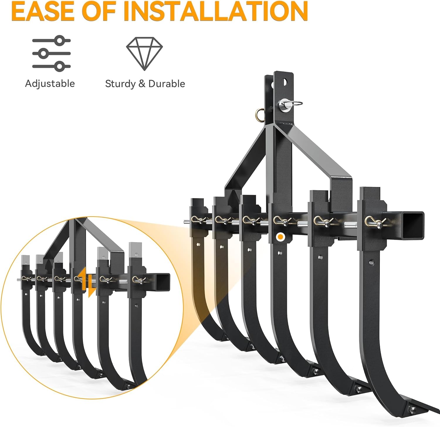 YINTATECH Heavy-Duty 3 Point Chisel Plow Scarifier, Plow Scarifier Implement, Detachable Cultivator with 6 Scarifier Shank, 3 Point Scarifier for CAT-1, Black