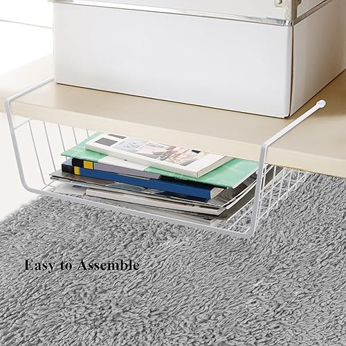 Miniatura 4 de Tebery Paquete de 4 cestas de almacenamiento colgantes de alambre blancas para debajo del gabinete, estantes de almacenamiento complementarios