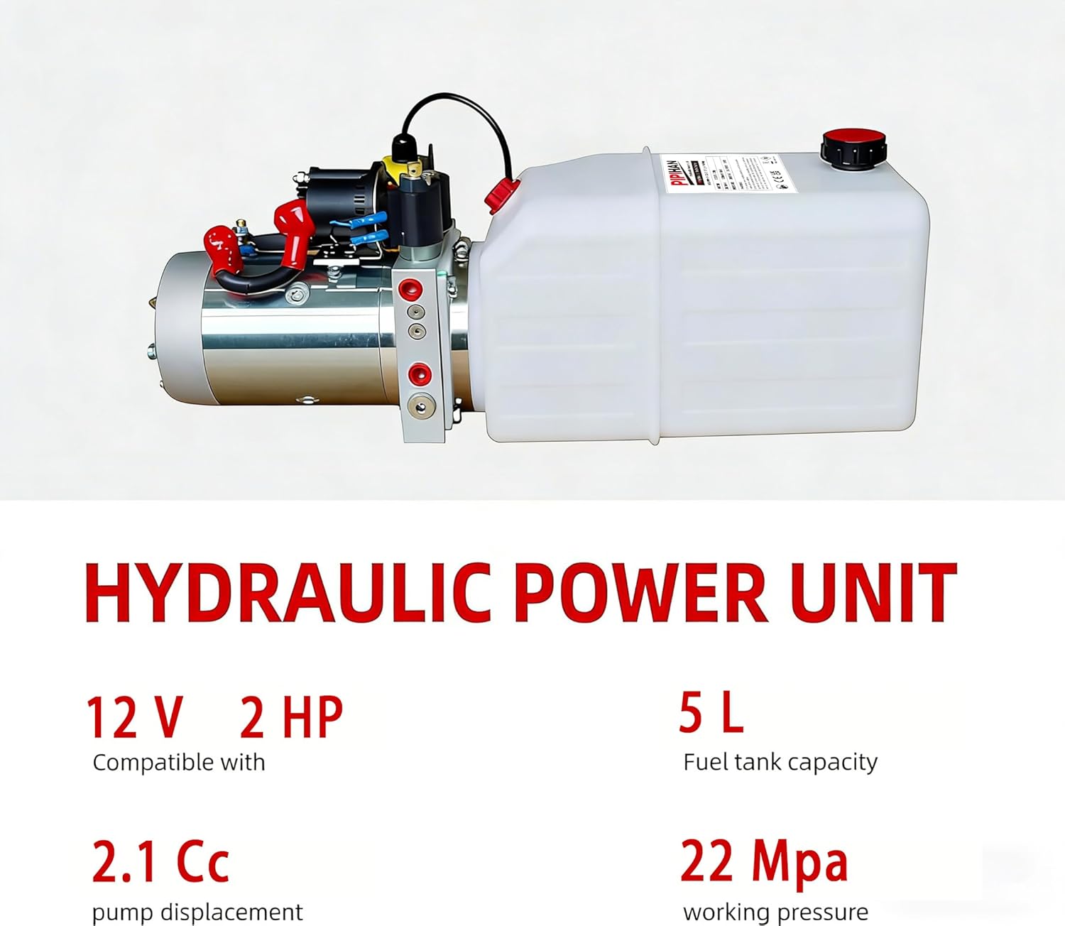 Double Acting Hydraulic Pump Hydraulic Power Unit 12V DC Hydraulic Pump (Plastic Oil Reservoir Double Acting 3200 PSI) SAE#6 Connector for Dump Trailer Car Lifting (5 Quart)
