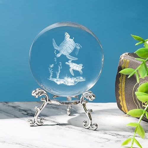 Miniatura 6 de Bola de cristal de tortuga marina 3D con soporte de lase grabado esfera de vidrio pisapapeles tortuga marina decoración regalo