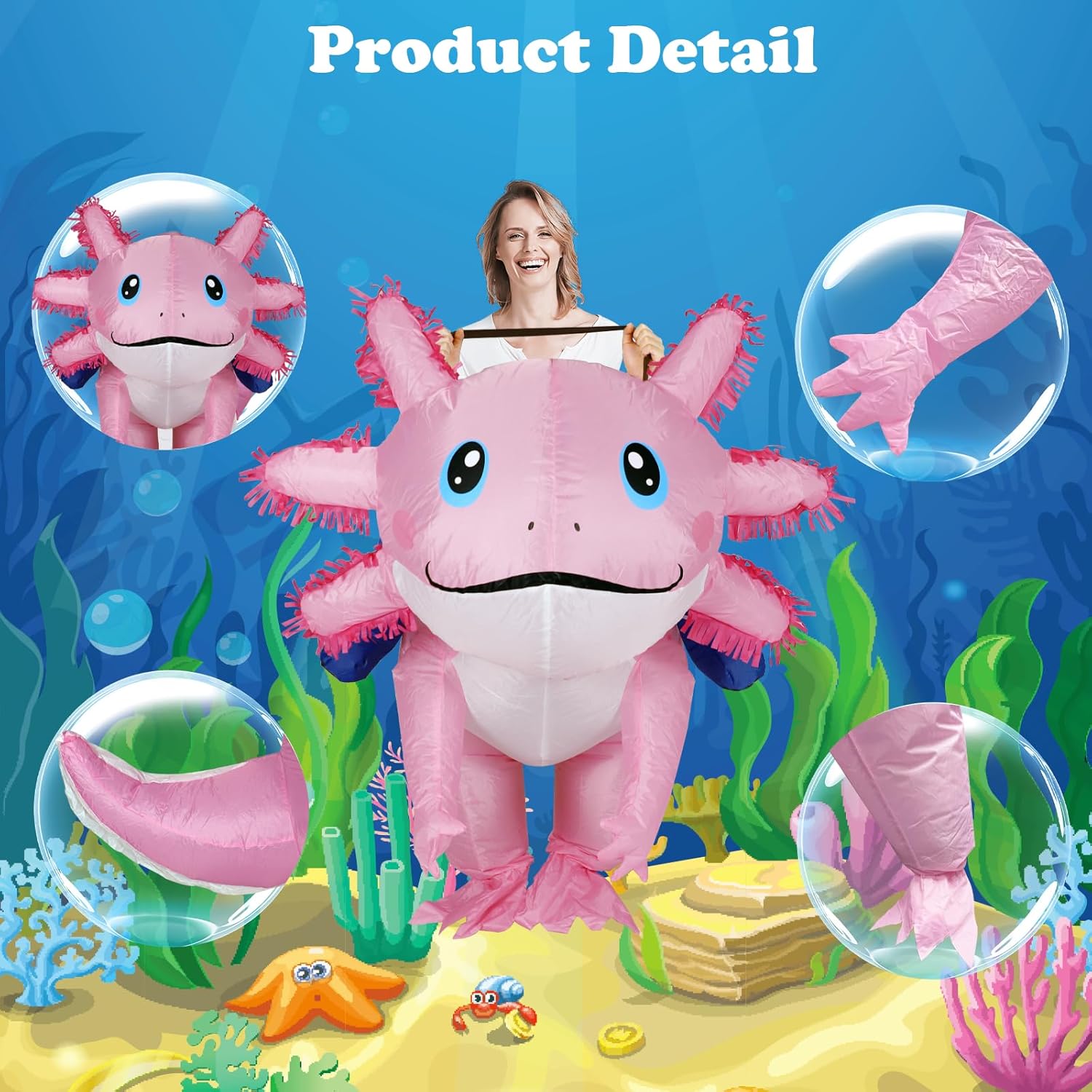Inflatable Axolotl Costume for Adult, Halloween Inflatable Costumes Air Blow up Costumes Funny Ride on Axolotl Costume Adult for Halloween Women Men Animals Cosplay Party - Image 5