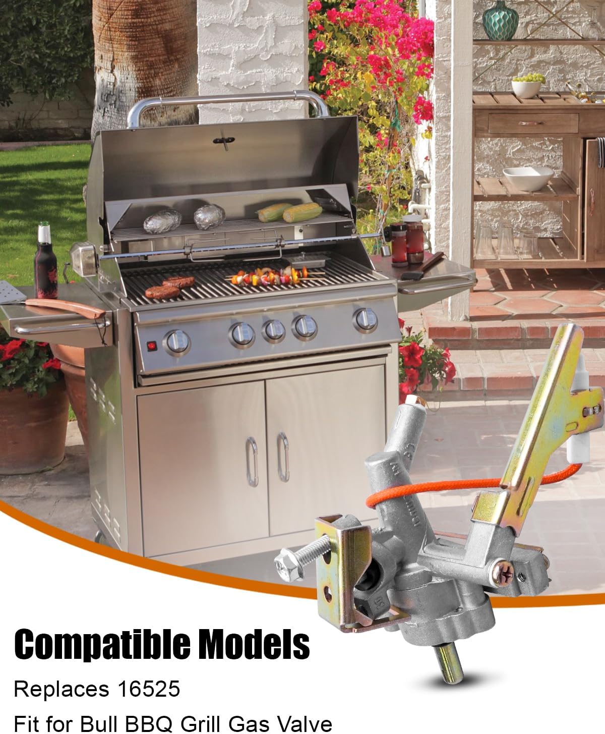 16525 1.6mm Gas Grill Valve Fit for Bull BBQ Grill Gas Valve Angus (LP) Fit for Brahma 2007 and newer Bull Gas Grills, Main Burner Valve Igniter Assembly