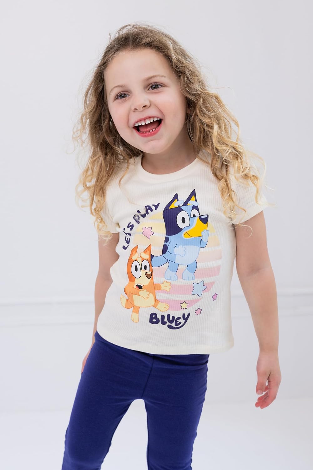 Bluey Girls Fleece Drop Shoulder Zip Up Hoodie, Ribbed T-Shirt & Pants 3 Piece Outfit Toddler to Big Kid Sizes (2T - 10-12)