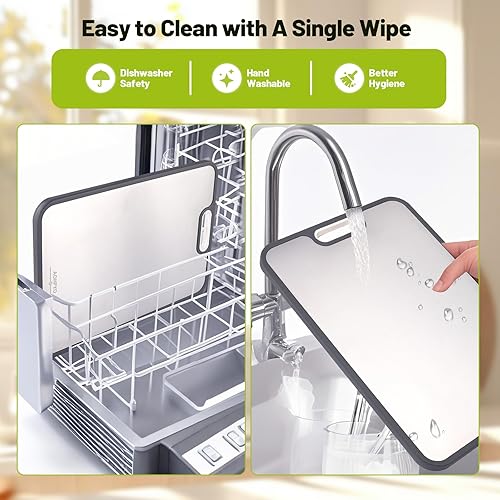 Miniatura 5 de Tablas de cortar de titanio para cocina, de doble cara, con ranura para jugo y pies antideslizantes, tabla de cortar de grado alimenticio, apta para