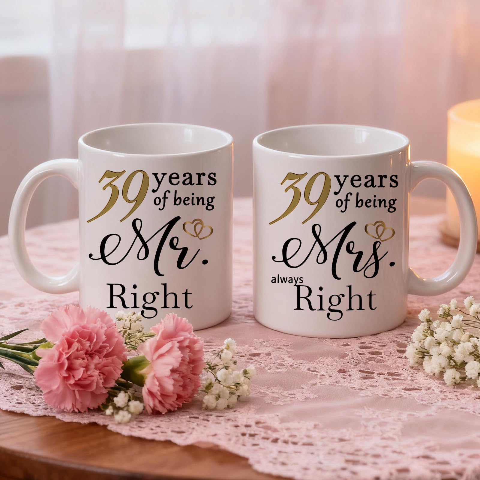 39 Year Anniversary Coffee Mugs Set of 2 - Image 3