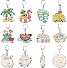 24 PCS Summer Wood Craft Color Your Own Beach Fruit Keychains DIY Wooden Blank Keychains DIY Paint Craft for Summer School Classroom Home Active Party Favors Decor Classroom Gift Camp Activities