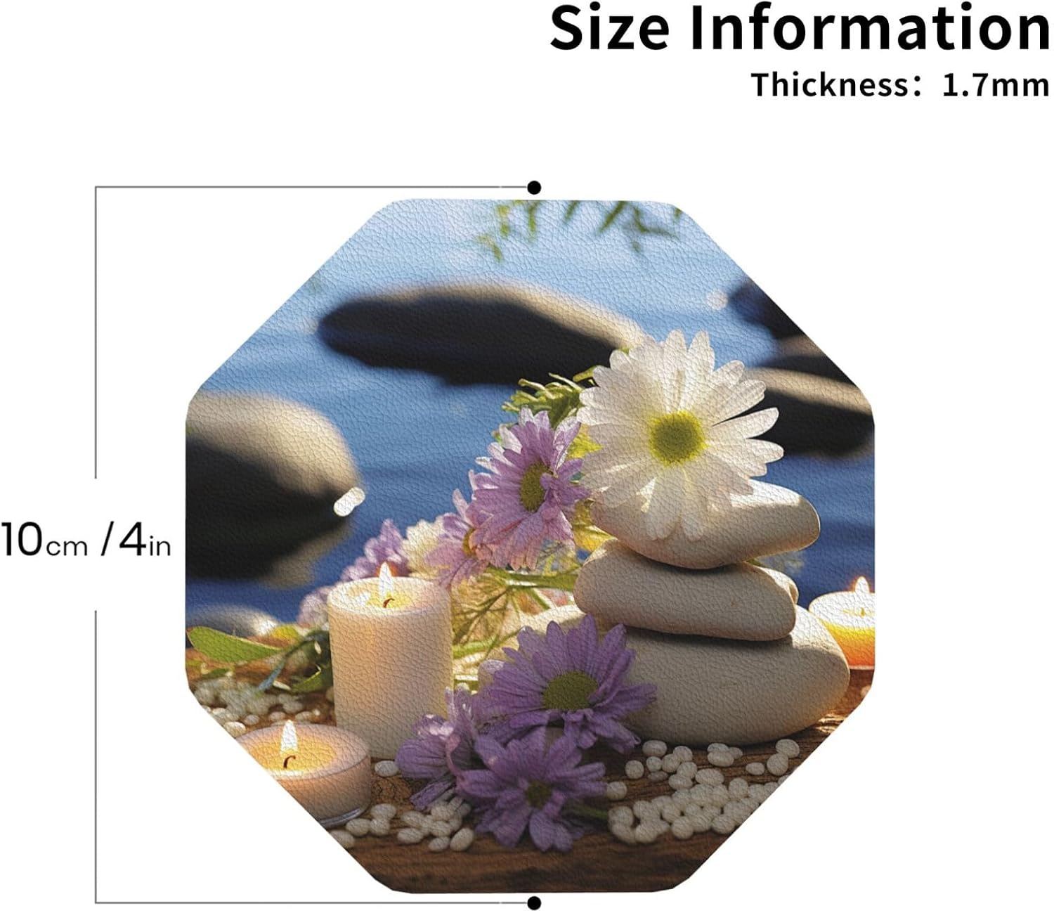 4Pcs Leather Coaster for Drinks Massage Stones with Daisy Cup Coasters Aesthetic Drink Coasters image 2