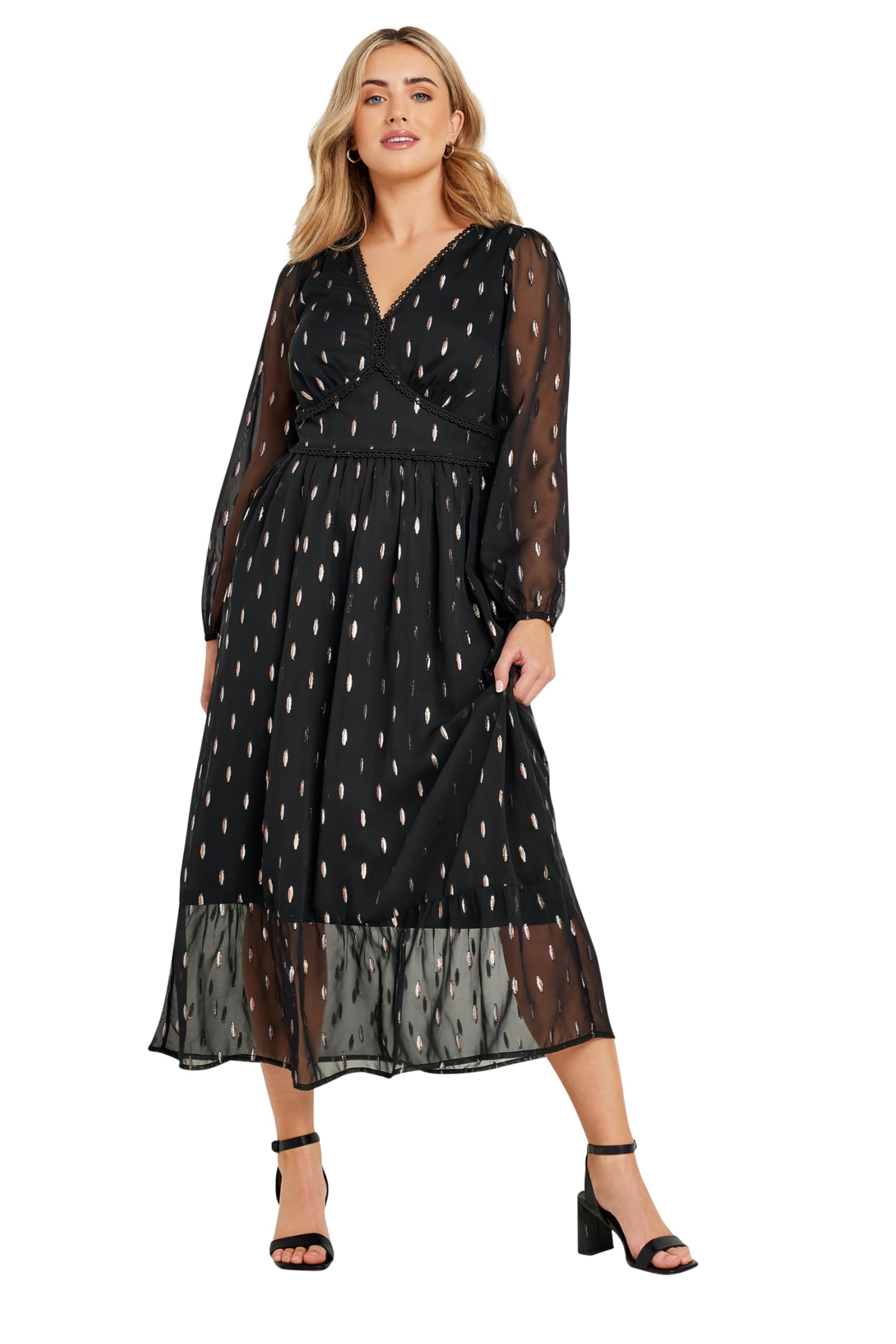 M&Co Women's Abstract Metallic Trim Midaxi Dress in Black | Size: 12