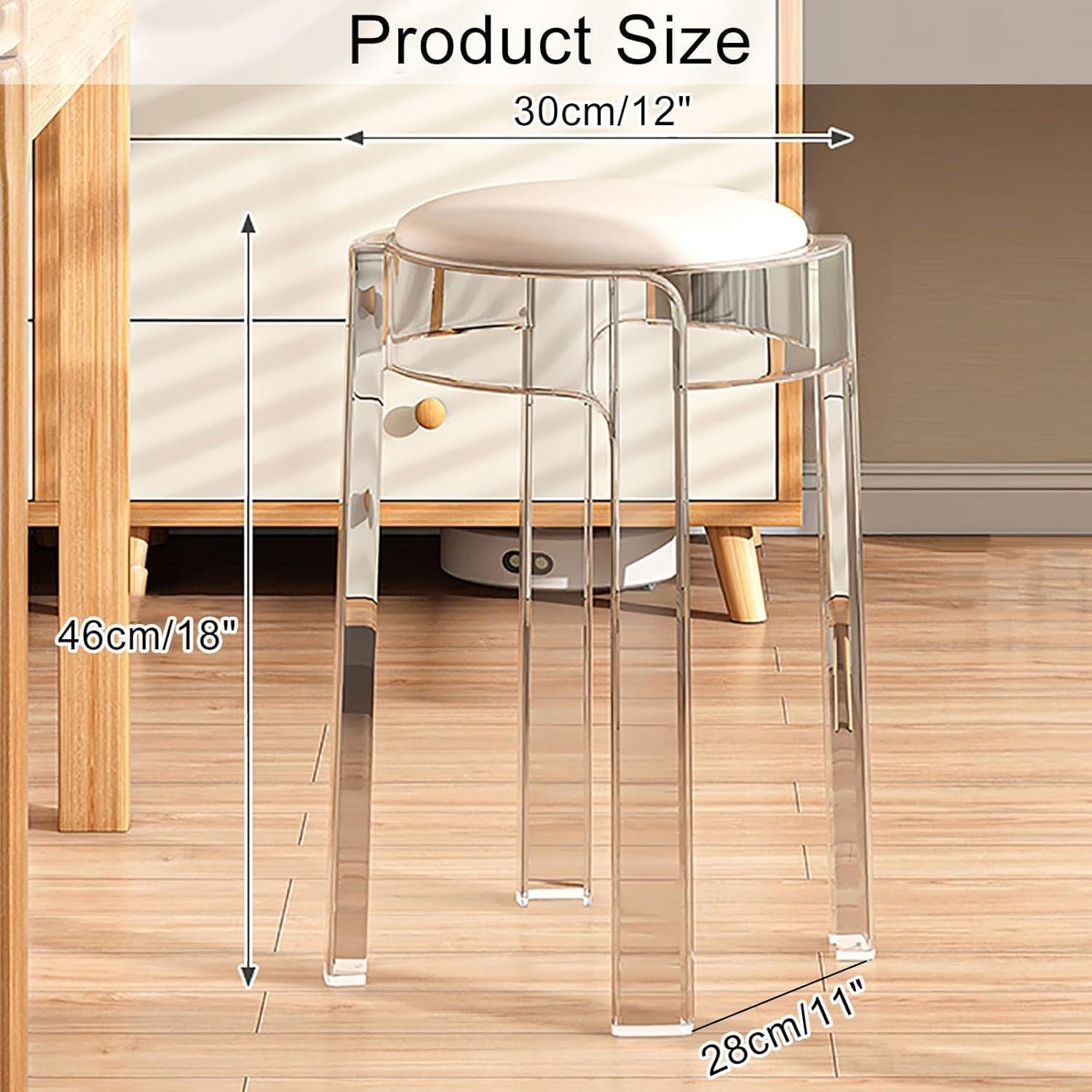 Silla Bar Taburete de Bar apilable, taburetes de Bar de cocina acrílicos, sillas de Bar transparentes sin respaldo, taburetes de altura de barra pequeños sin brazos de 18 pulgadas de alto hermoso