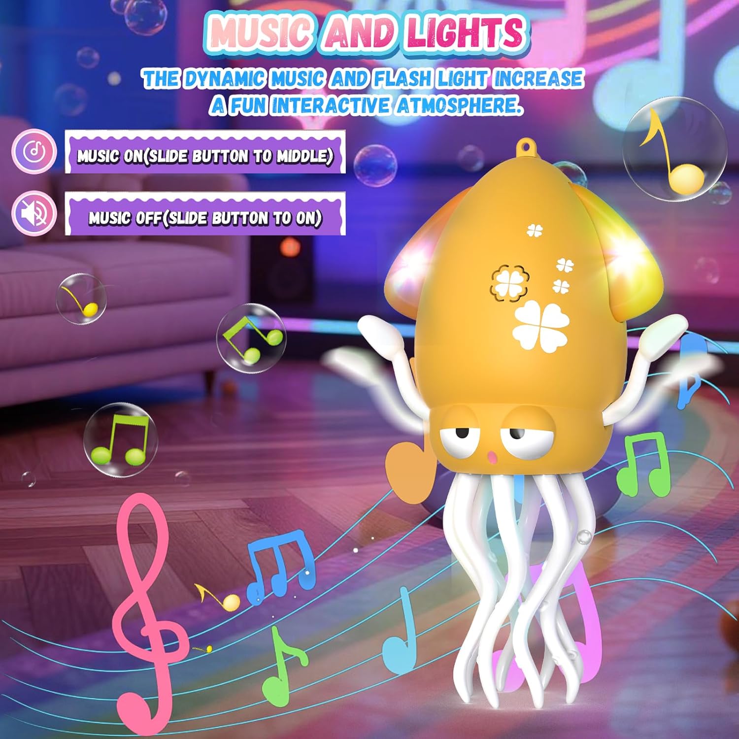 PANAMALAR Dancing Octopus Toy, Electric Octopus Crawling Toy for Kids with Music/Lights/Rechargeable Battery, Light up Magic Moving Squid Toys for Baby Boy Girl Age 3 4 5 6+ Birthday Gifts, Yellow