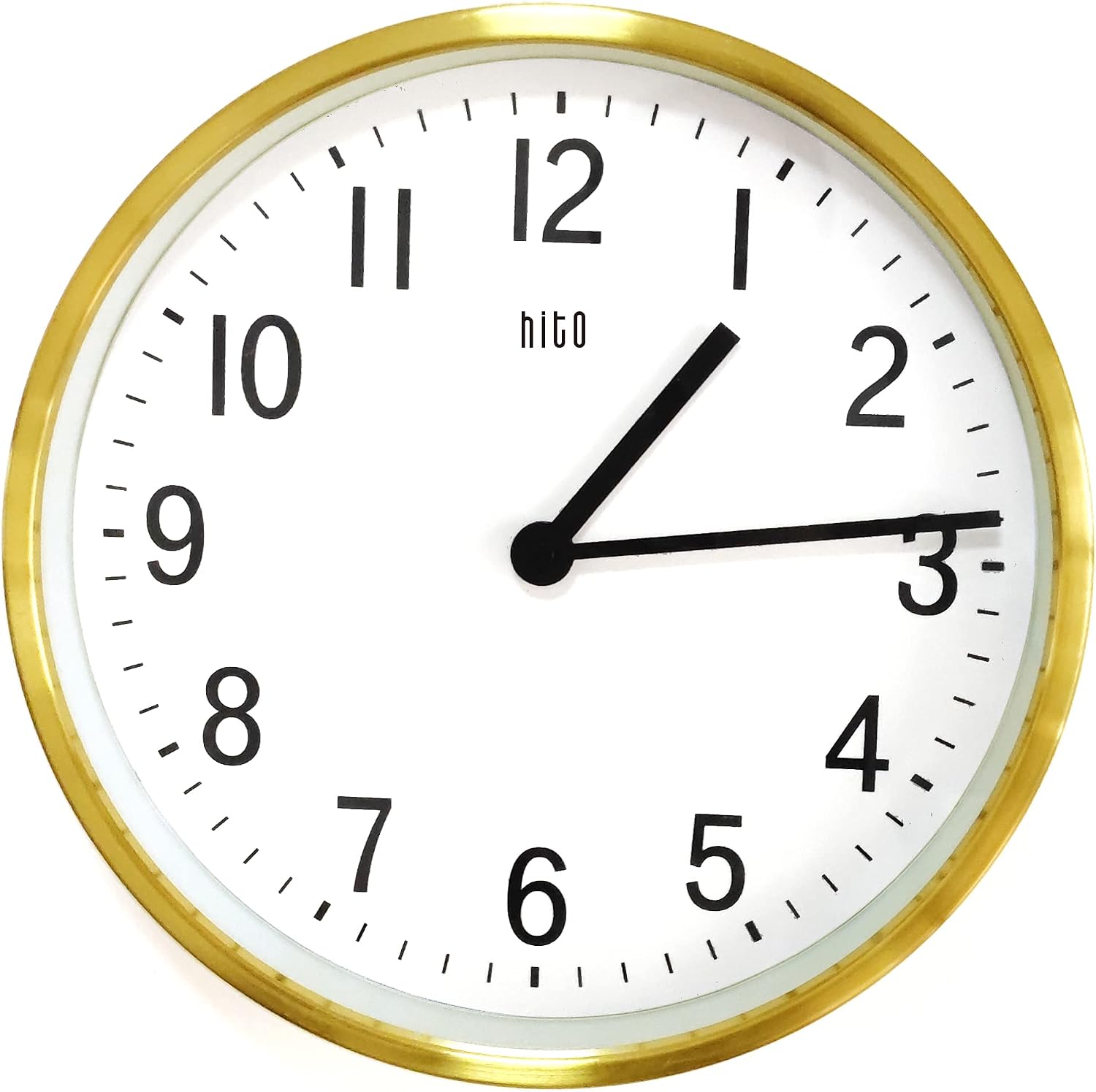 HITO Silent Non Ticking Wall Clock Glass Front Cover Accurate Sweep Movement 12 inch Modern Decorative for Kitchen, Living Room, Bathroom, Bedroom, Office (Gold 2)