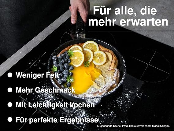 AMT Die-Cast Aluminium Shallow Sauté Pan with 28 cm Diameter at Top / Base 24 cm / for Induction Coo