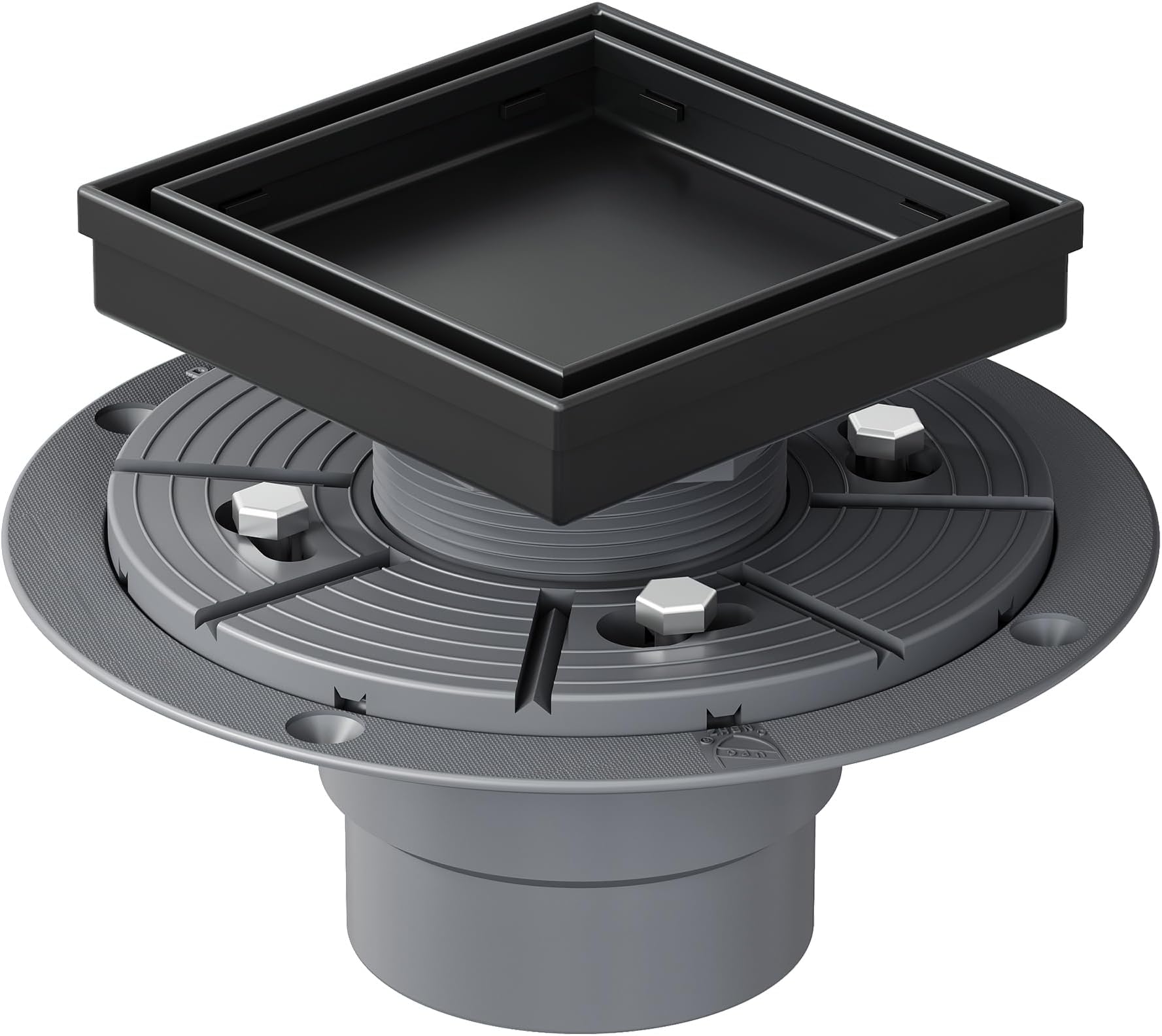 Neodrain 4-Inch Square Shower Drain with Removable Tile Insert Grate, 304 Stainless Steel, Includes Shower Drain Base Hair Strainer, Shiny Black