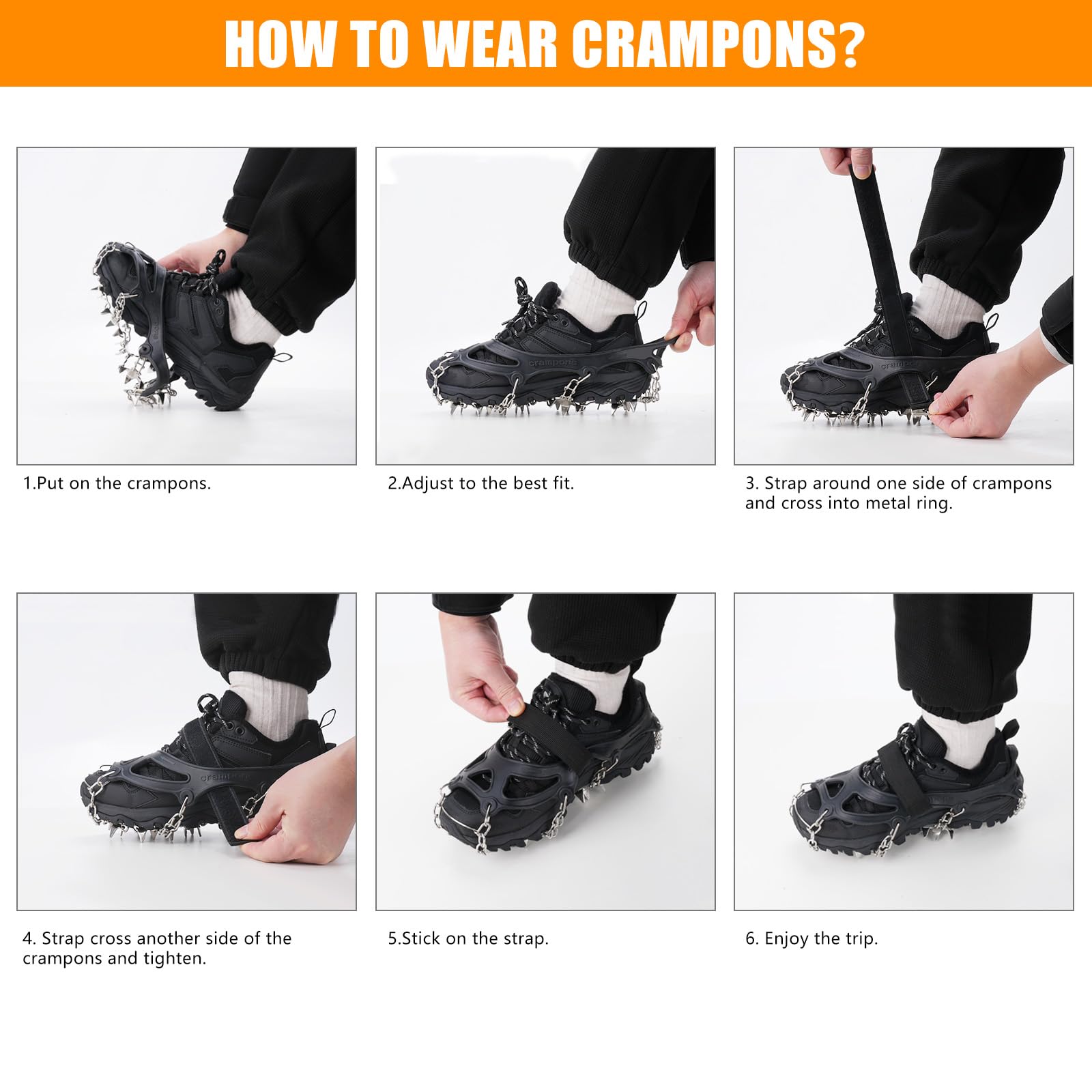 Grödel Crampons pour Chaussures de randonnée, Acier Inoxydable épaisses, Antidérapants Homme