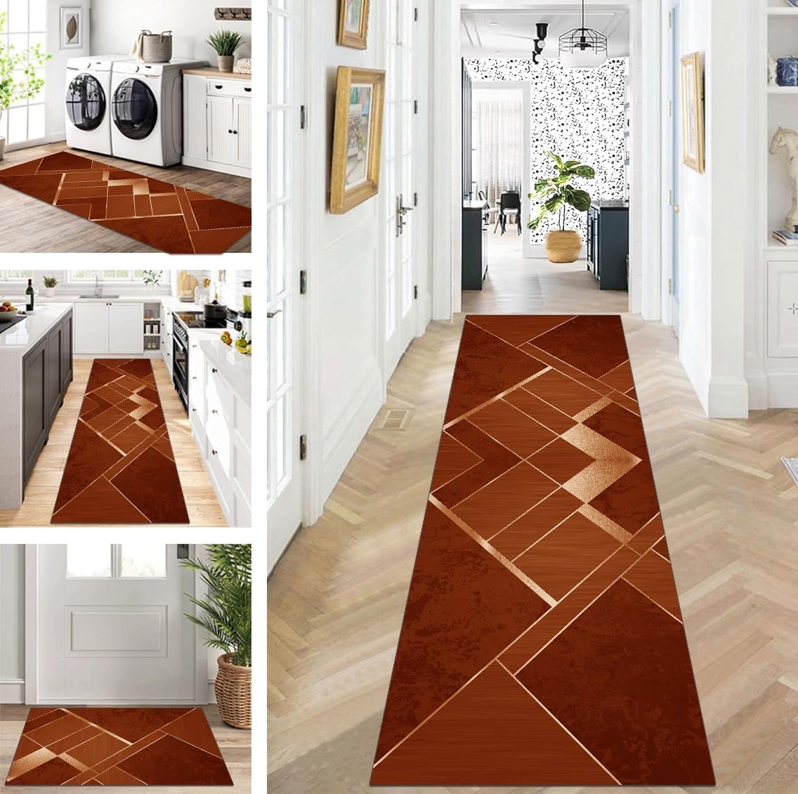 ZUZEKU Alfombra larga para pasillo, cocina, antideslizante, lavable, diseño moderno, color caramelo, 110 x 150 cm, alfombra de cocina, por metros, para comedor, dormitorio, salón, alfombra atrapa la