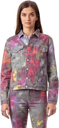 Jordache Vintage Womens Long-Sleeve Stevie Trucker Jacket Shaded Tie Dye Medium M